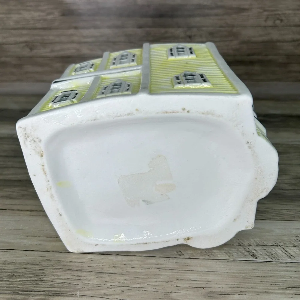 Vintage‎ Victorian House Cookie Jar Yellow Gray Roof Ceramic